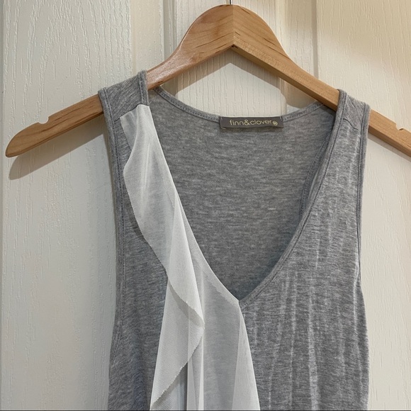 FINN & Clover Tank top Tulle Ruffled Grey & Off White Size medium summer tunic - Picture 2 of 7